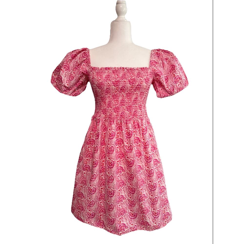 J Crew Smocked Mini Dress Women S Pink Dandelion Floral Puff Sleeve Milkmaid